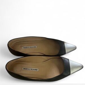 Manolo Blahnik Black & Silver Cap Toe Flats – Size 36 / US 6